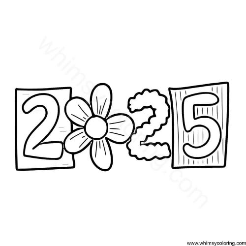 25 Free Printable New Year 2025 Coloring Pages Whimsy Coloring 2025 Coloring Page Printable 500x500
