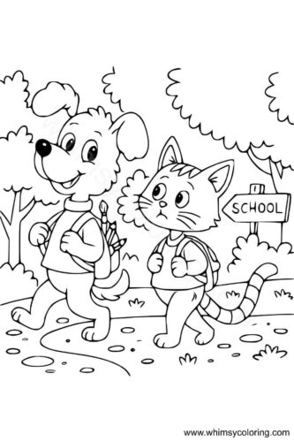 Dog and Cat going to school Dog and Cat going to school