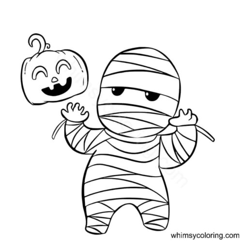 Cute Halloween mummy coloring page Cute Halloween mummy coloring page