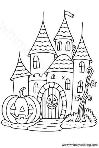 Halloween Castle with Jack O' Lantern coloring page Halloween Castle with Jack O' Lantern coloring page