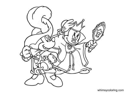 Mickey and Minnie dressed in Halloween costume coloring page