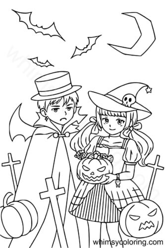 Witch and vampire coloring page Witch and vampire coloring page