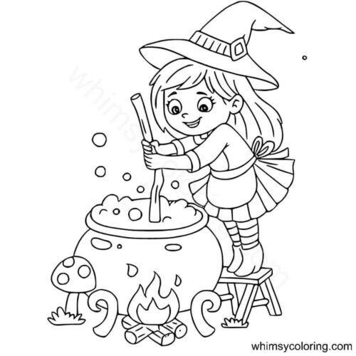 Witch mixing the potion in cauldron Witch mixing the potion in cauldron