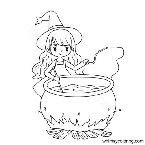 Witch preparing magic potion coloring page Witch preparing magic potion coloring page