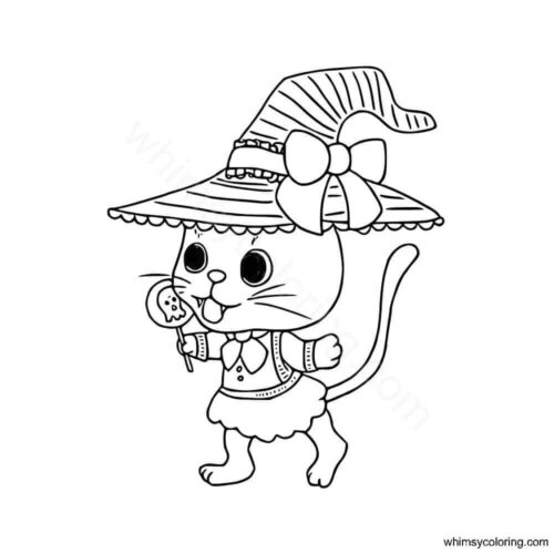 Cat with Halloween candies coloring page Cat with Halloween candies coloring page