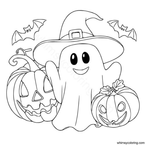 Ghost with Jack o Lanterns coloring page Ghost with Jack o Lanterns coloring page