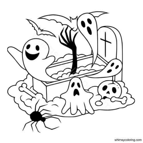 Ghosts near graveyard coloring page Ghosts near graveyard coloring page