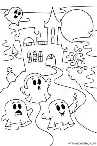 Ghosts near haunted house coloring page Ghosts near haunted house coloring page