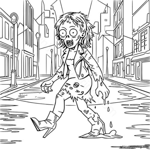 Girl zombie coloring page
