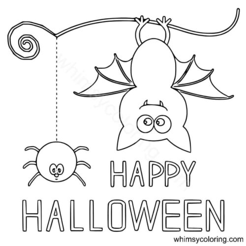 Halloween bat and spider coloring page