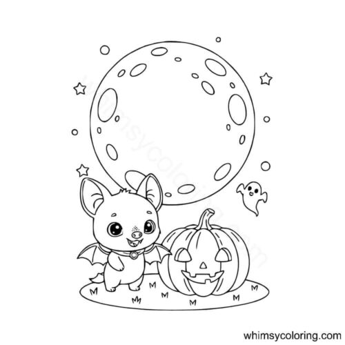 Halloween bat with Halloween pumpkin coloring page