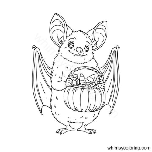 Halloween bat with candies coloring page