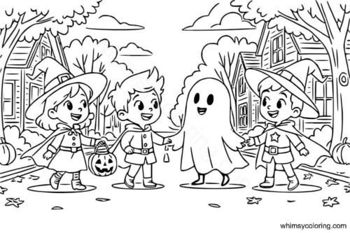 Halloween trick or treat coloring pages Halloween trick or treat coloring pages