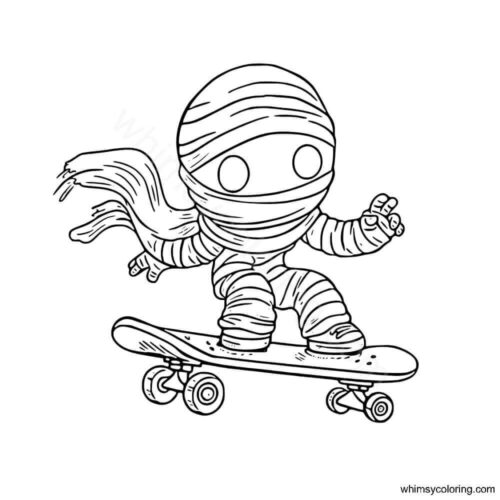 Mummy skating coloring page