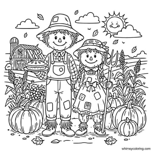 Scarecrow couple coloring page Scarecrow couple coloring page