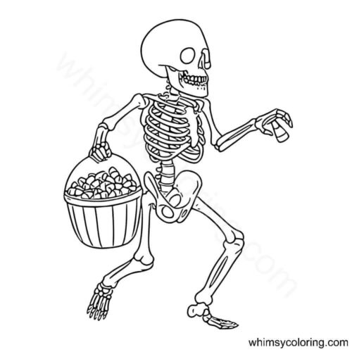 Skeleton goes for Trick or Treat coloring page Skeleton goes for Trick or Treat coloring page