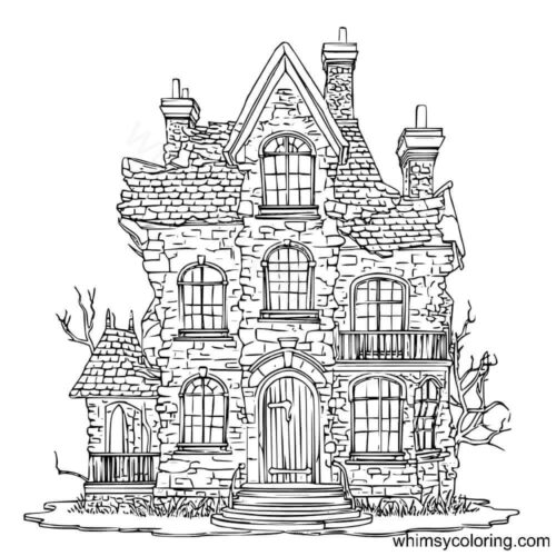 Spooy haunted house coloring page Spooy haunted house coloring page