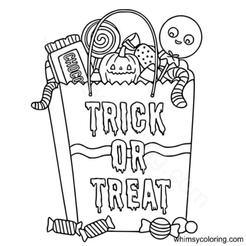 Trick or Treat Halloween candy bag coloring page Trick or Treat Halloween candy bag coloring page