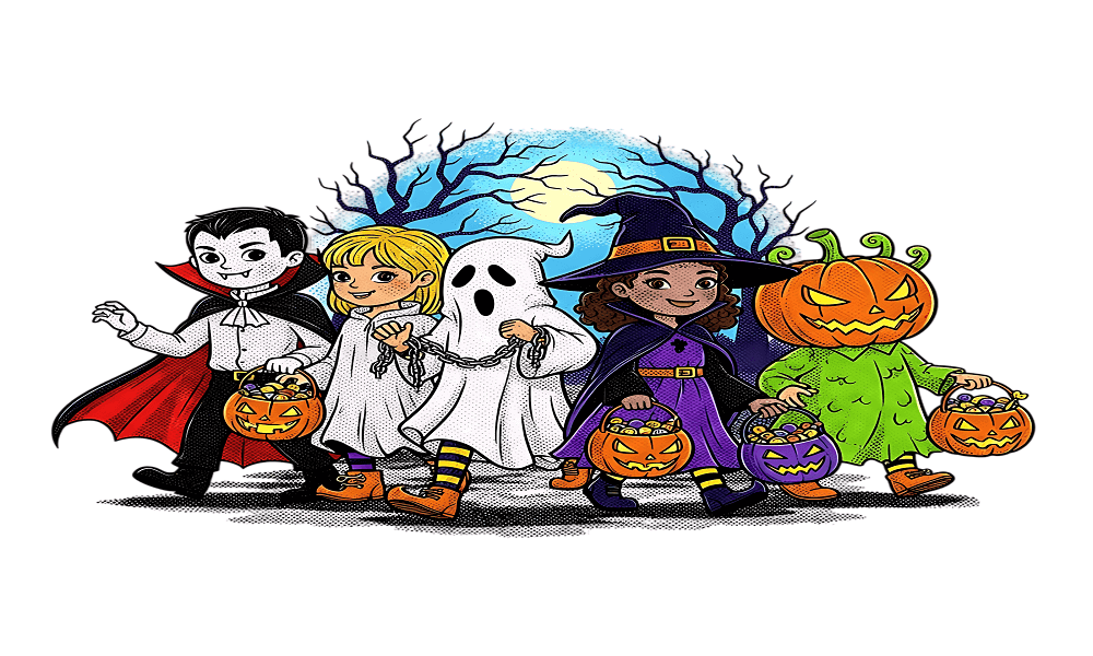 Trick or treat coloring pages for kids