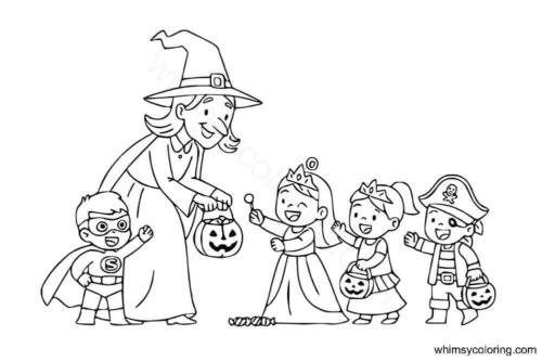 Witch giving treats to kids Witch giving treats to kids
