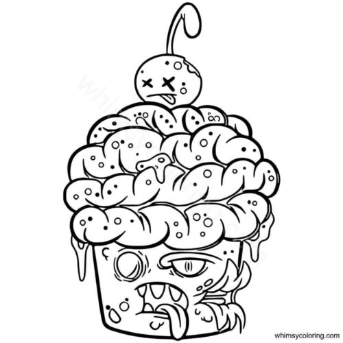 Zombie cupcake coloring page