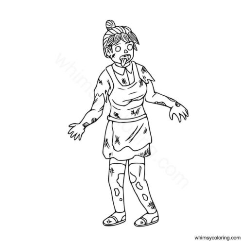 Zombie waitress coloring page