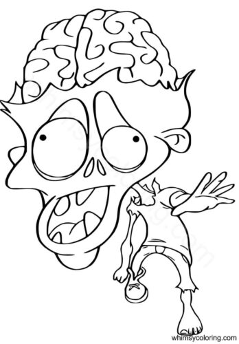 Zombie with half brain out coloring page