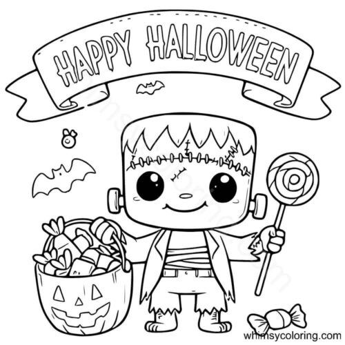 Zombie with his Trick or Treat basket coloring page Zombie with his Trick or Treat basket coloring page
