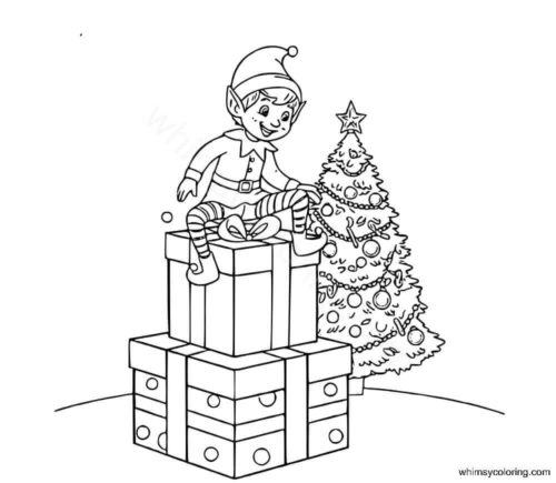 Elf decorating Christmas tree