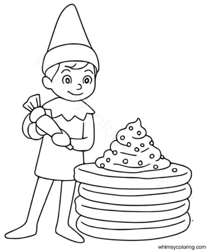 Elf making pancake coloring page
