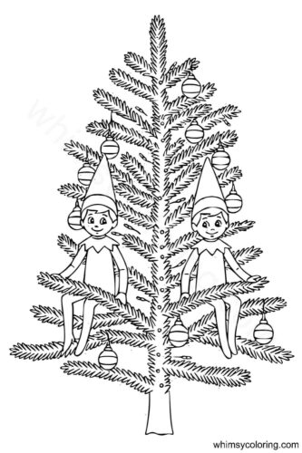 Elf on the shelf on Christmas tree coloring page