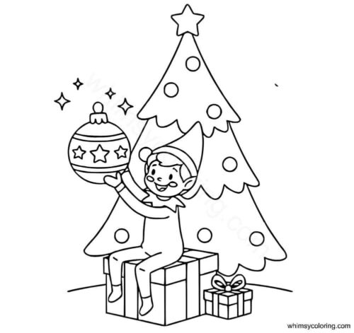 Elf on the shelf with Christmas ornament