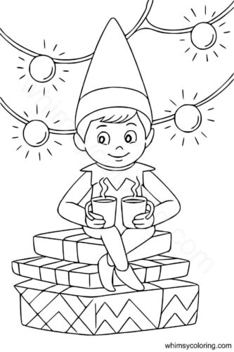 Elf on the shelf with hot cocoa