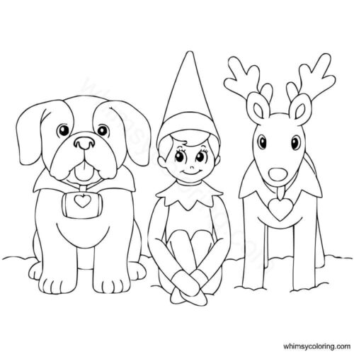 Elf on the shelf with toy puppy and toy reindeer
