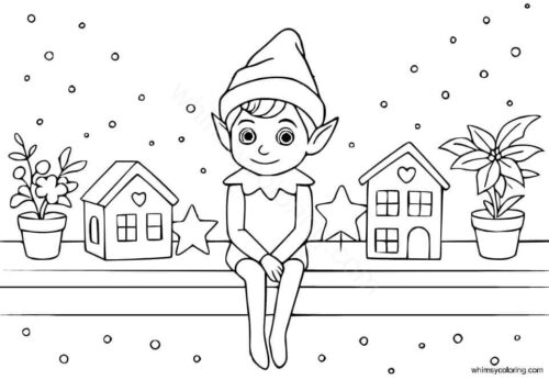 Elf sitting on the shelf coloring page