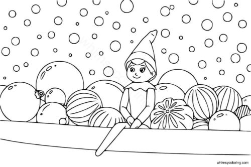 Elf sitting with Christmas ornaments coloring page