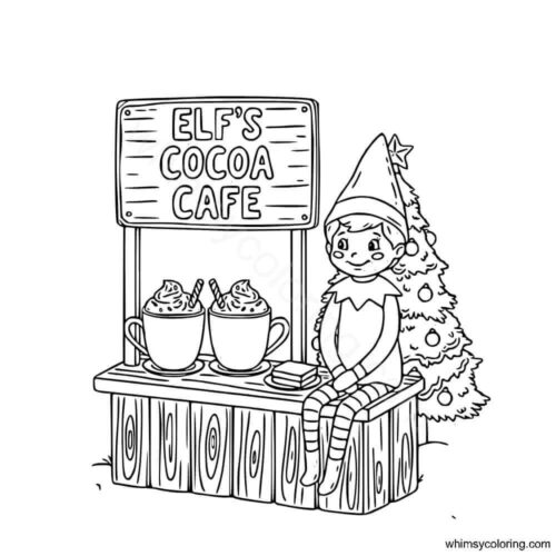 Elf's cocoa cafe coloring page