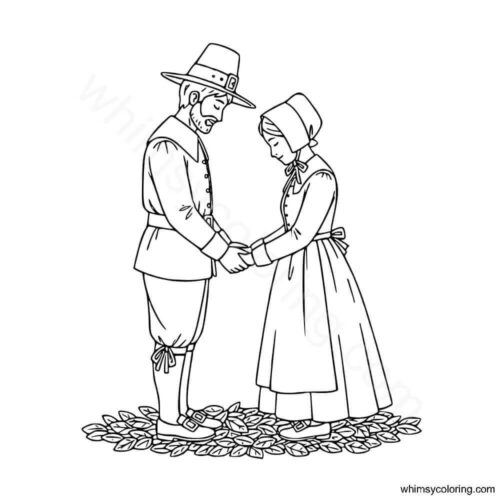Pilgrim couple coloring page Pilgrim couple coloring page