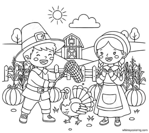 Pilgrim kids having fun on farm Pilgrim kids having fun on farm