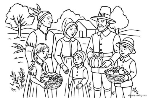 Pilgrims and natives sharing harvest Pilgrims and natives sharing harvest