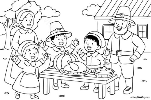 Pilgrims enjoying Thanksgiving Day meal coloring page Pilgrims enjoying Thanksgiving Day meal coloring page