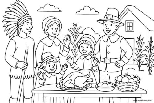 Pilgrims have invited a Native American for Thanksgiving Pilgrims have invited a Native American for Thanksgiving