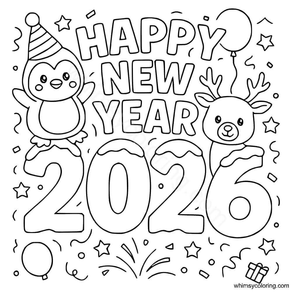 29 New Year 2026 Coloring Pages Printable - Whimsy Coloring
