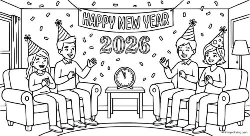 New Year 2026 celebrations coloring page