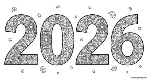 New Year 2026 coloring pages for adults
