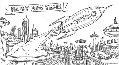 New Year 2026 colouring page printable