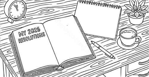 New Year 2026 colouring pages