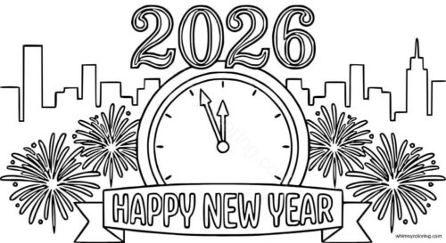 New Year 2026 countdown coloring page