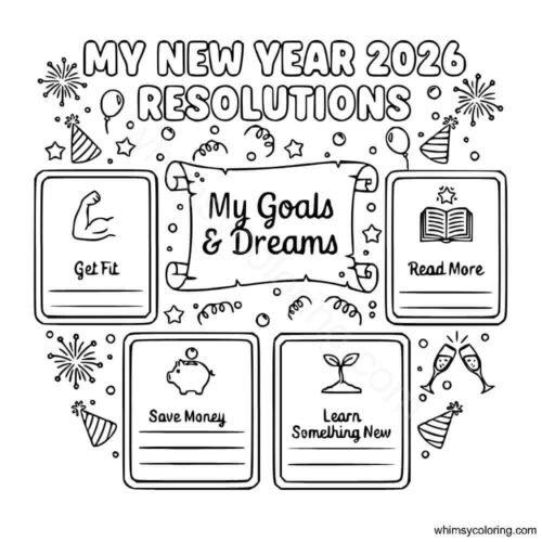 New Year 2026 resolutions coloring page