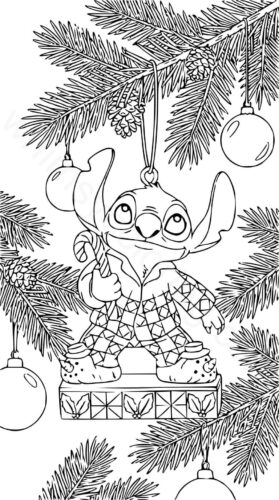Stitch Christmas ornament coloring page